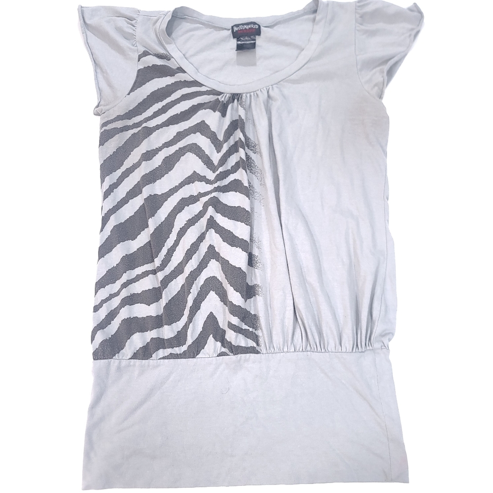 Y2K Hot Tempered Top Striped Long Shirt Short Sleeve Grey Punk Boho XL